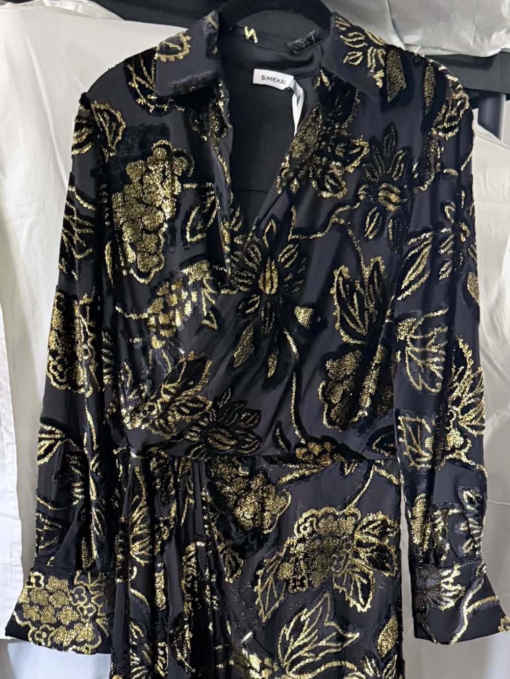 NWT SIMKHAI Black & Gold Floral Jacquard Wrap Dress — Size 2